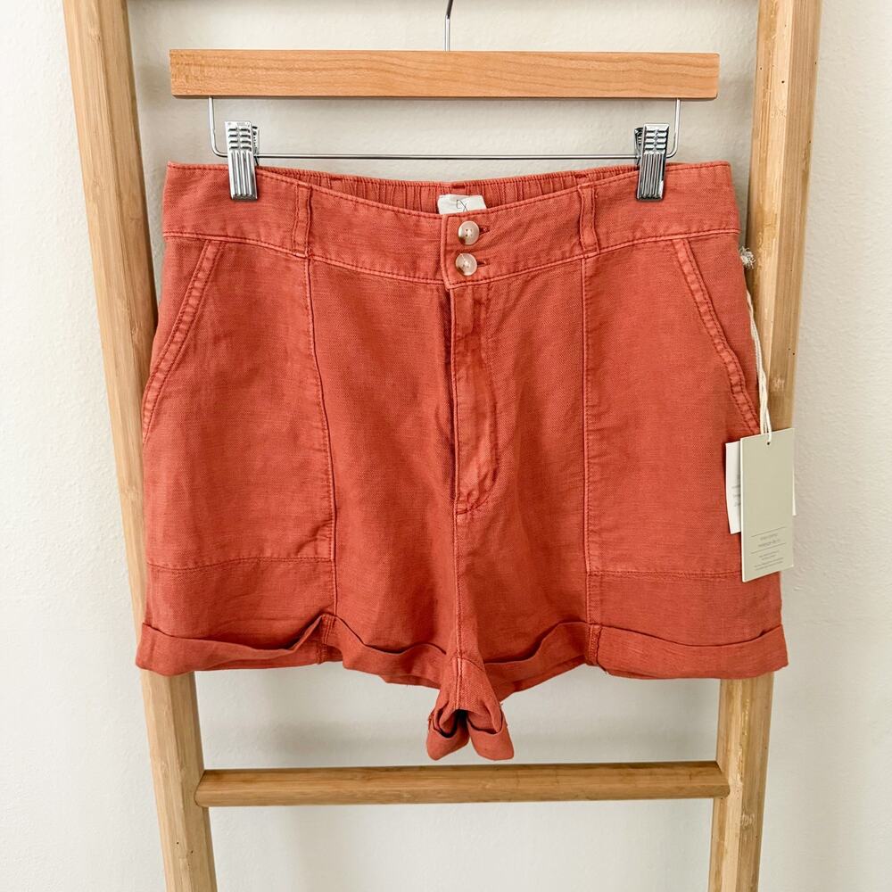 NWT Joie Womens Shorts Size 8 Rust Orange Linen Lyocell High Rise Utility Cuffed